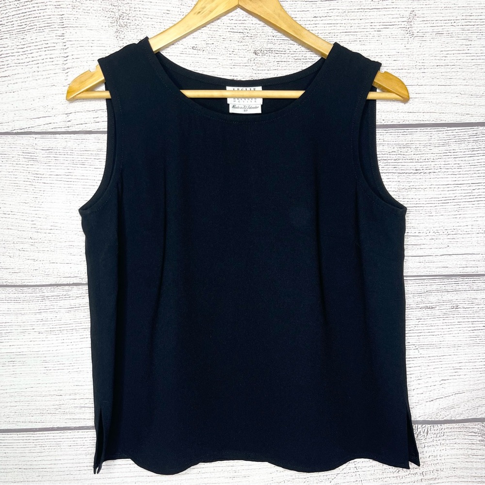 Vintage Leslie Fay Petites Black Sleeveless Dressy Tank Top Blouse Size 8P